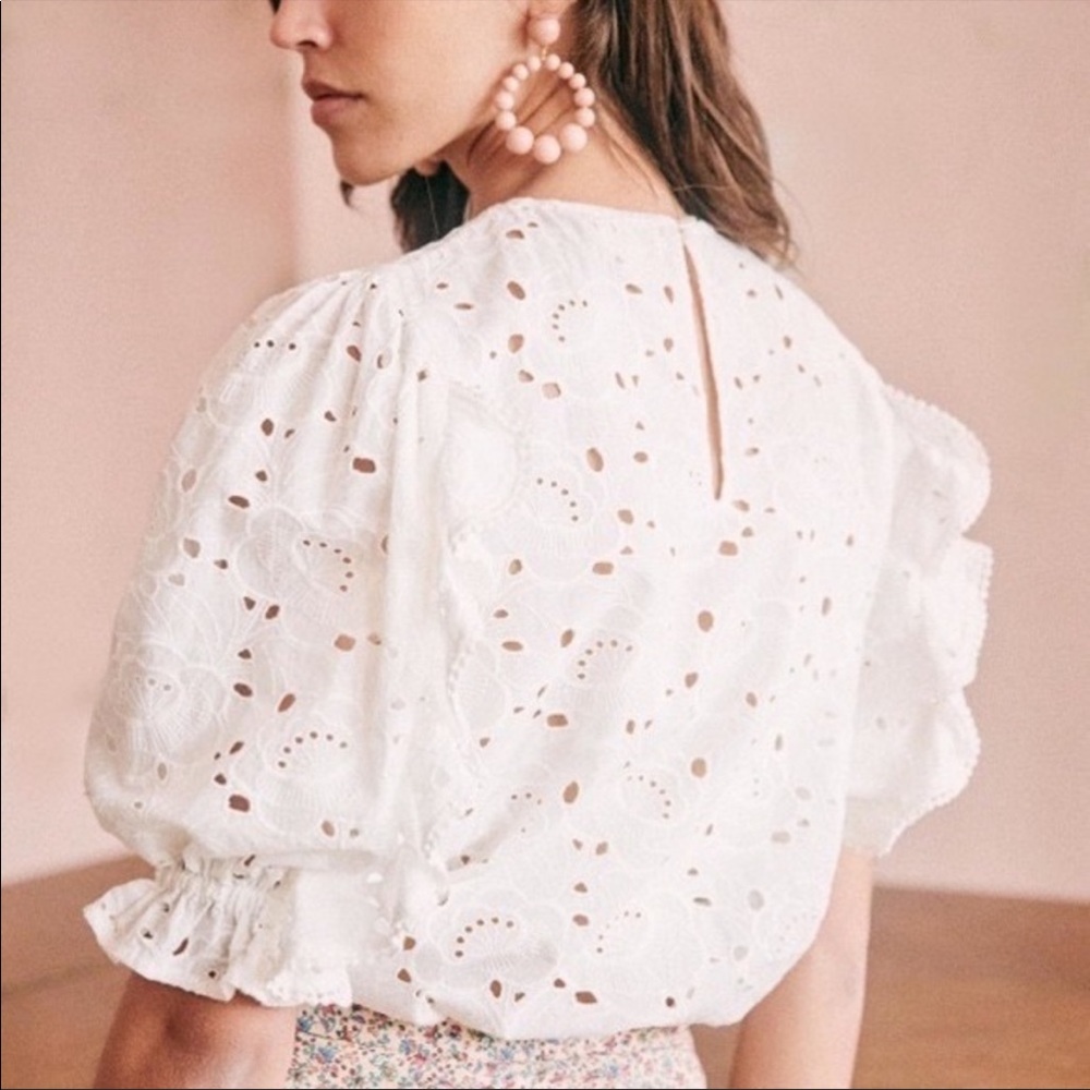 Sezane Yaelle Blouse White Eyelet NWT Size FR 36/US 4